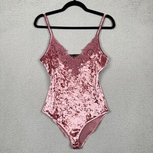 Haute Monde Bodysuit Womens M Dusty Rose Crushed Velvet Fairy Lace Y2K Romantic